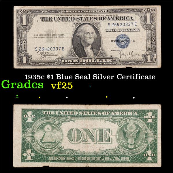 1935c $1 Blue Seal Silver Certificate Grades vf+