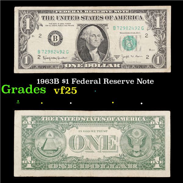1963B $1 Federal Reserve Note Grades vf+