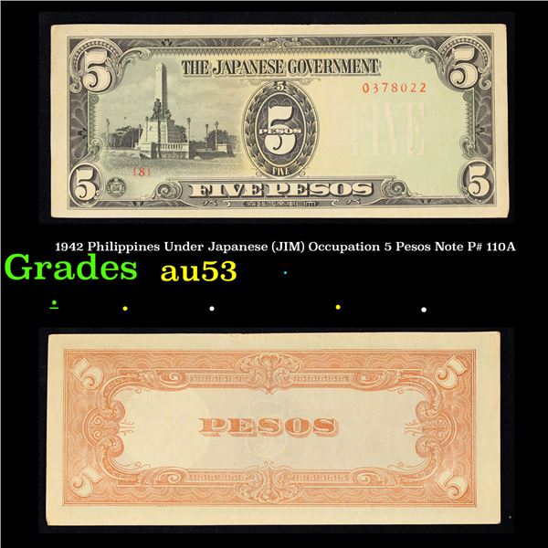 1942 Philippines Under Japanese (JIM) Occupation 5 Pesos Note P# 110A Grades Select AU