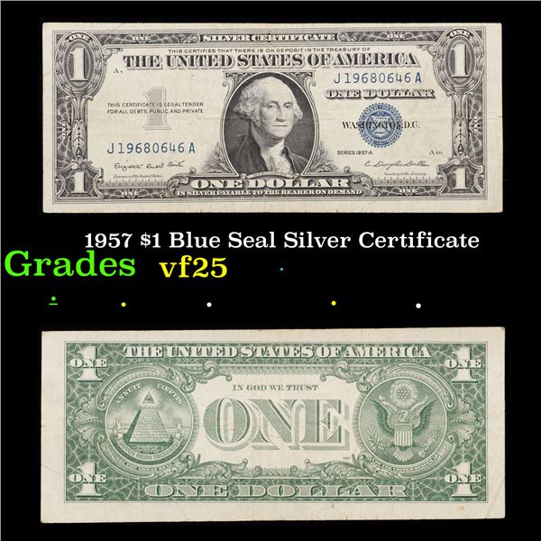 1957 $1 Blue Seal Silver Certificate Grades vf+