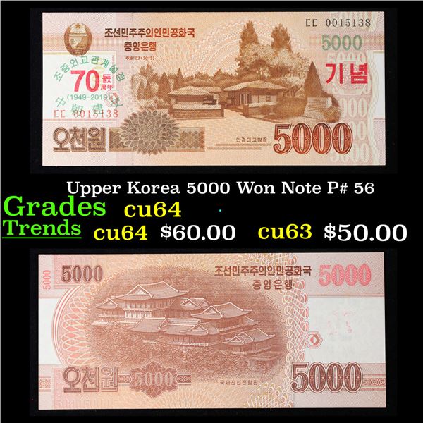 Upper Korea 5000 Won Note P# 56 Grades Choice CU