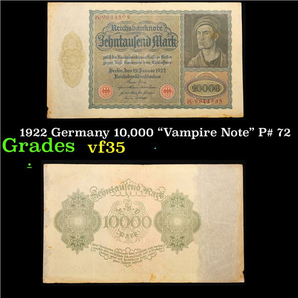 1922 Germany 10,000 "Vampire Note" P# 72 Grades vf++