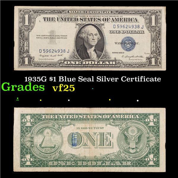1935G $1 Blue Seal Silver Certificate Grades vf+