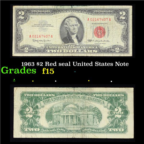 1963 $2 Red seal United States Note Grades f+