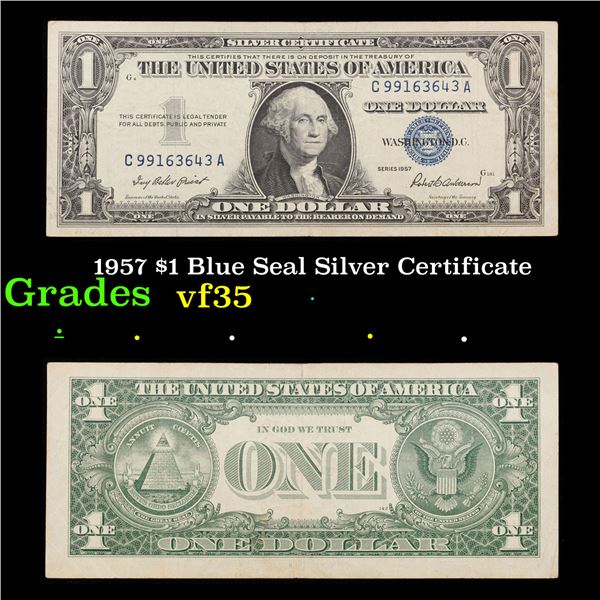 1957 $1 Blue Seal Silver Certificate Grades vf++