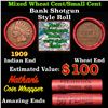 Image 1 : Mixed small cents 1c orig shotgun roll, Wheat Cent, 1909 Indian Cent other end, Nathan's Brandt Wrap