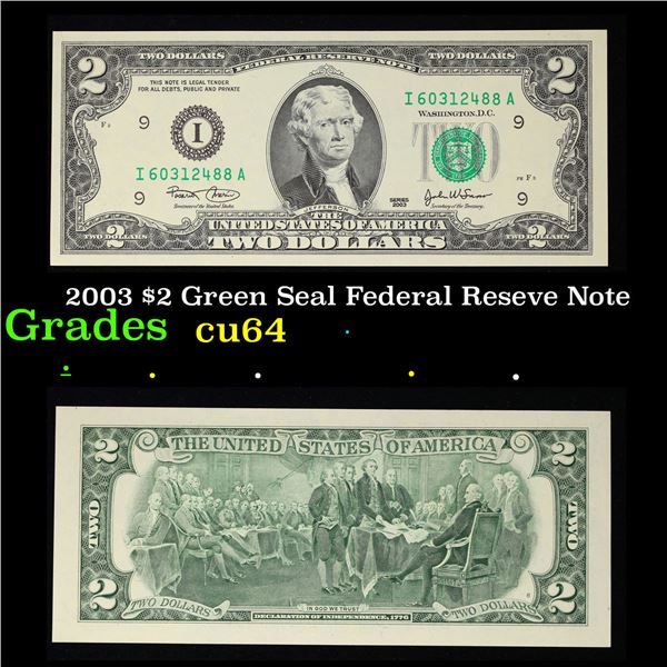 2003 $2 Green Seal Federal Reseve Note Grades Choice CU
