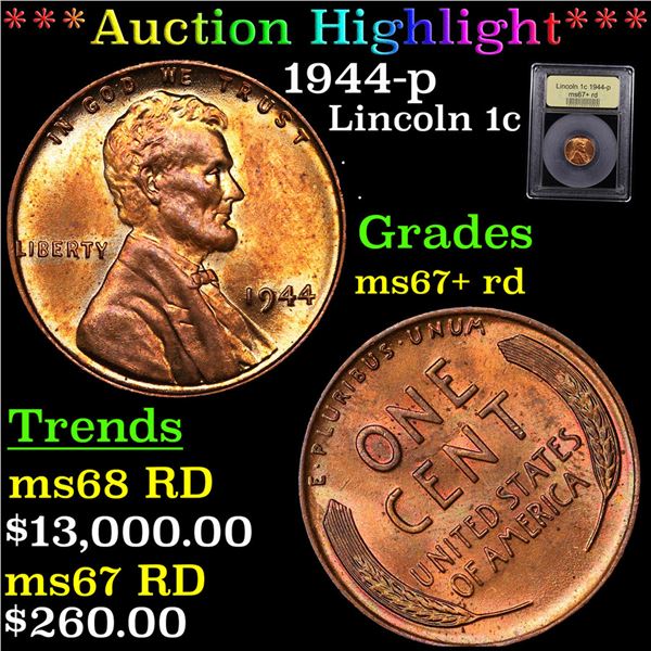 ***Auction Highlight*** 1944-p Lincoln Cent 1c Graded GEM++ RD BY USCG (fc)