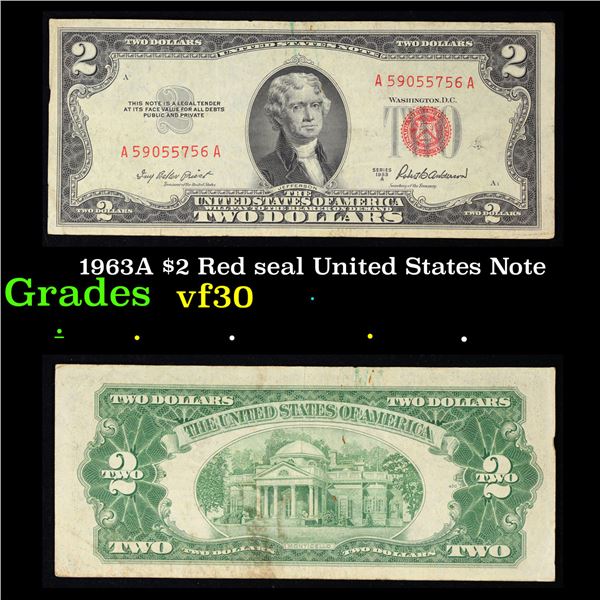 1963A $2 Red seal United States Note Grades vf++