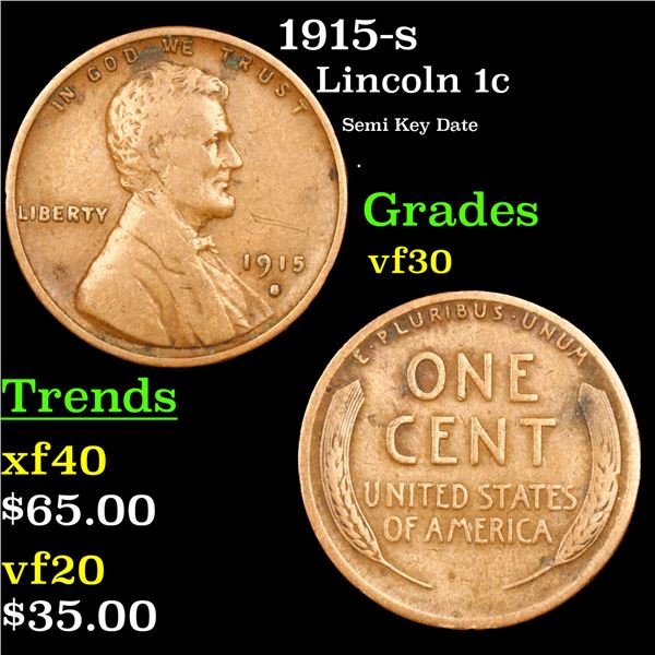 1915-s Lincoln Cent 1c Grades vf++