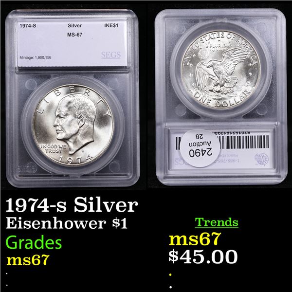 1974-s Silver Eisenhower Dollar $1 Graded ms67 By SEGS