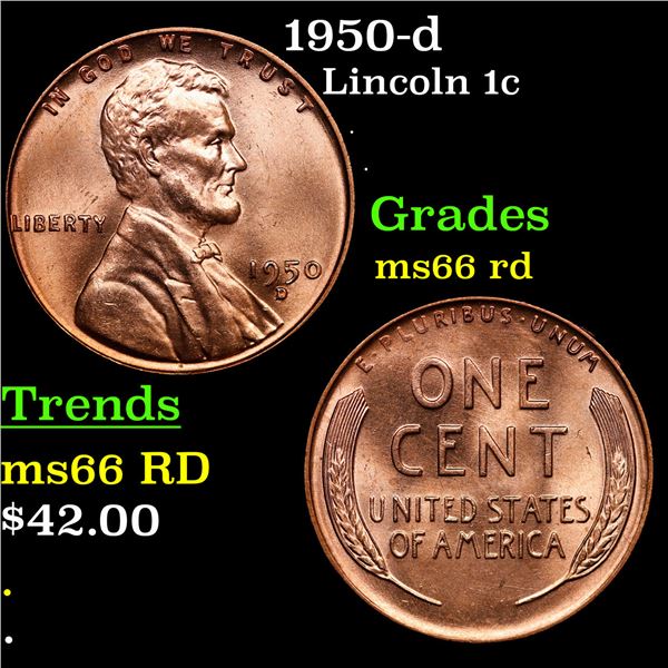 1950-d Lincoln Cent 1c Grades GEM+ Unc RD