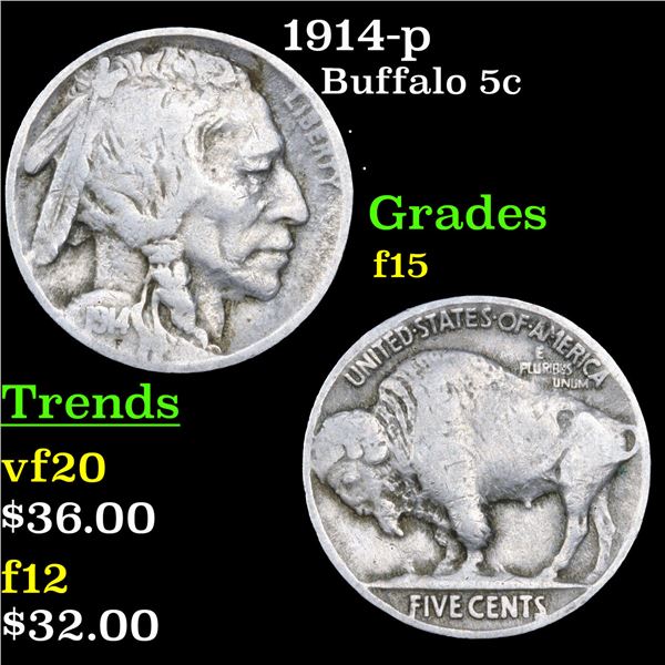 1914-p Buffalo Nickel 5c Grades f+