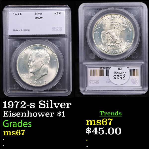 1972-s Silver Eisenhower Dollar $1 Graded ms67 By SEGS