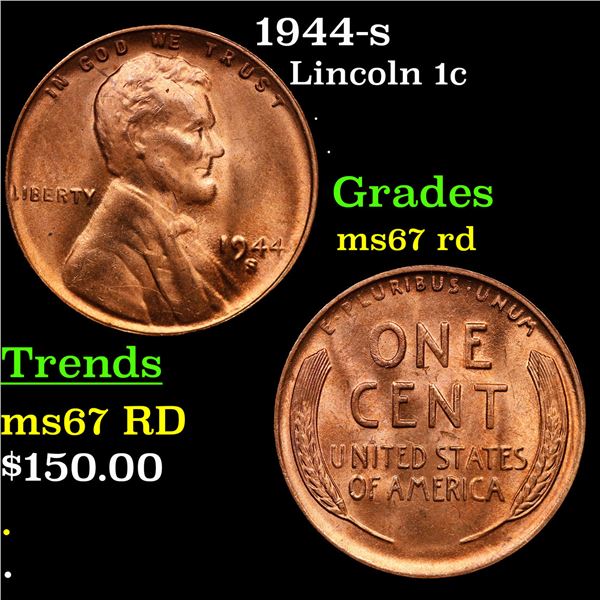 1944-s Lincoln Cent 1c Grades GEM++ Unc RD