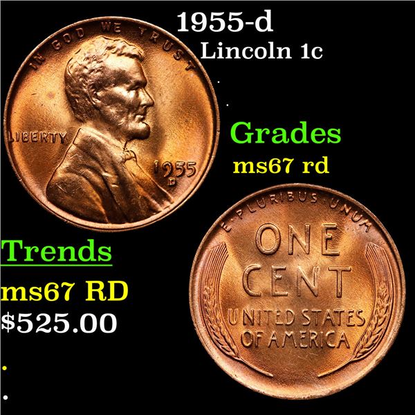 1955-d Lincoln Cent 1c Grades GEM++ Unc RD