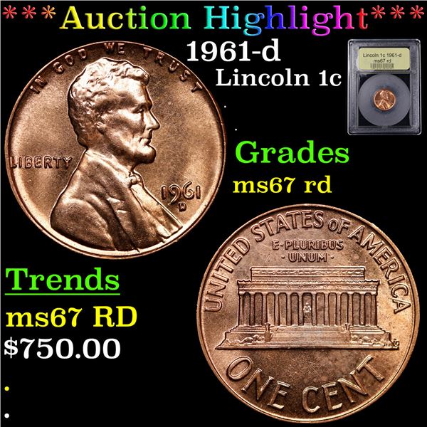 ***Auction Highlight*** 1961-d Lincoln Cent 1c Graded GEM++ Unc RD By USCG (fc)