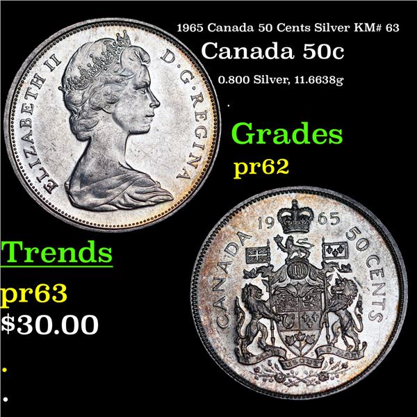Proof 1965 Canada 50 Cents Silver KM# 63 Grades Select Proof