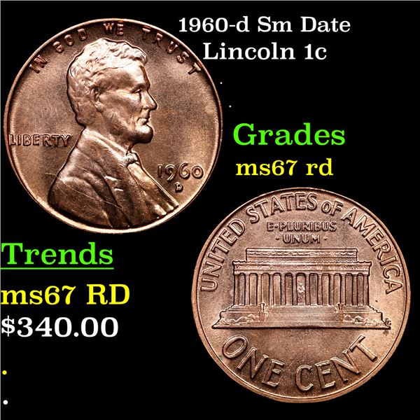 1960-d Sm Date Lincoln Cent 1c Grades GEM++ Unc RD
