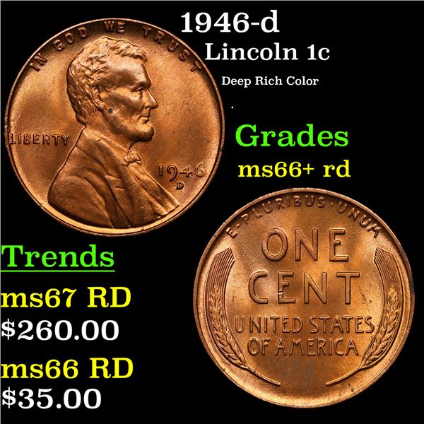 1946-d Lincoln Cent 1c Grades GEM++ RD