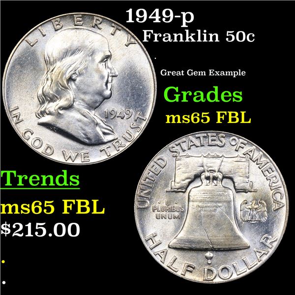 1949-p Franklin Half Dollar 50c Grades GEM FBL