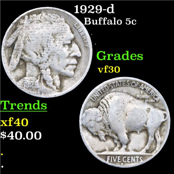 1929-d Buffalo Nickel 5c Grades vf++