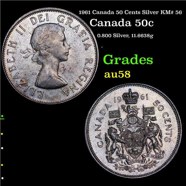1961 Canada 50 Cents Silver KM# 56 Grades Choice AU/BU Slider