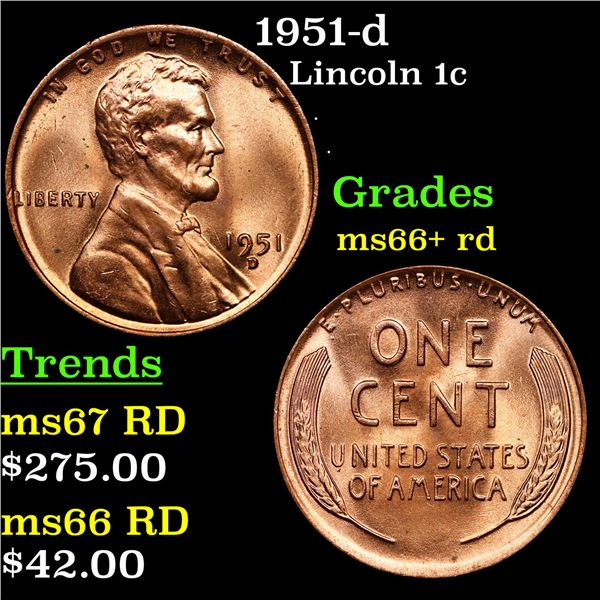 1951-d Lincoln Cent 1c Grades GEM++ RD