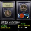 Image 1 : Proof 1989-S Congress Modern Commem Half Dollar 50c Graded GEM++ Proof Deep Cameo By USCG