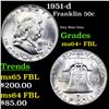 Image 1 : 1951-d Franklin Half Dollar 50c Grades Choice Unc+ FBL