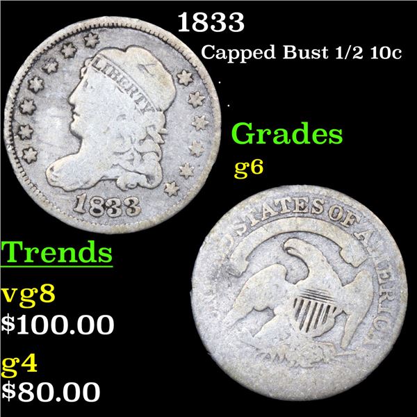 1833 Capped Bust Half Dime 1/2 10c Grades g+