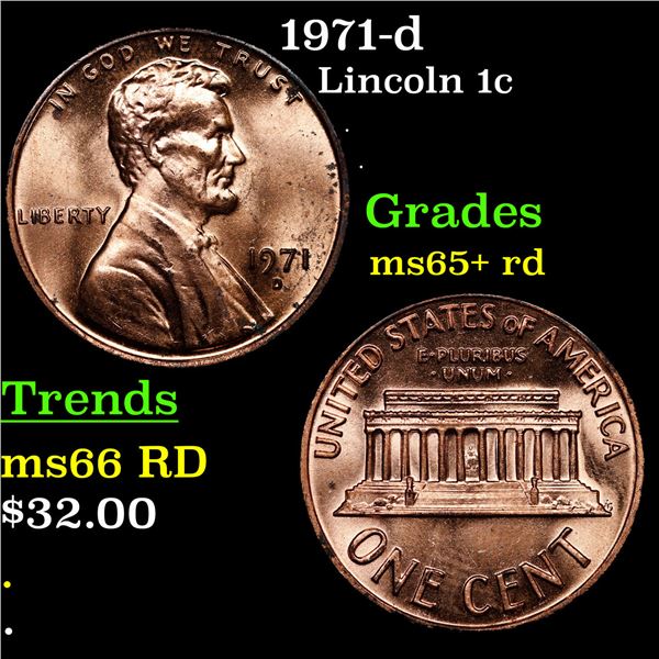 1971-d Lincoln Cent 1c Grades Gem+ Unc RD