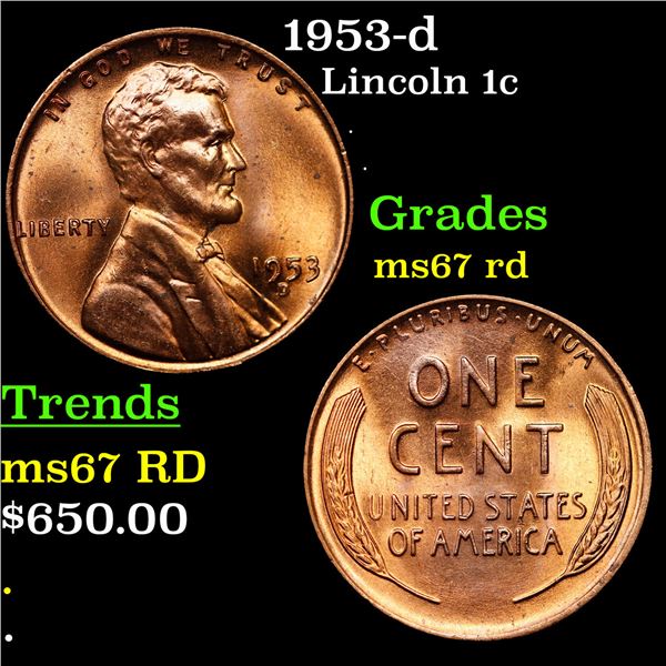 1953-d Lincoln Cent 1c Grades GEM++ Unc RD