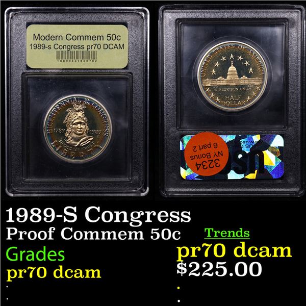 Proof 1989-S Congress Modern Commem Half Dollar 50c Graded GEM++ Proof Deep Cameo By USCG