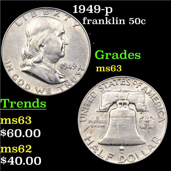1949-p Franklin Half Dollar 50c Grades Select Unc