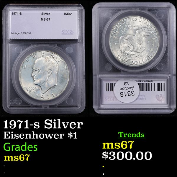 1971-s Silver Eisenhower Dollar $1 Graded ms67 By SEGS