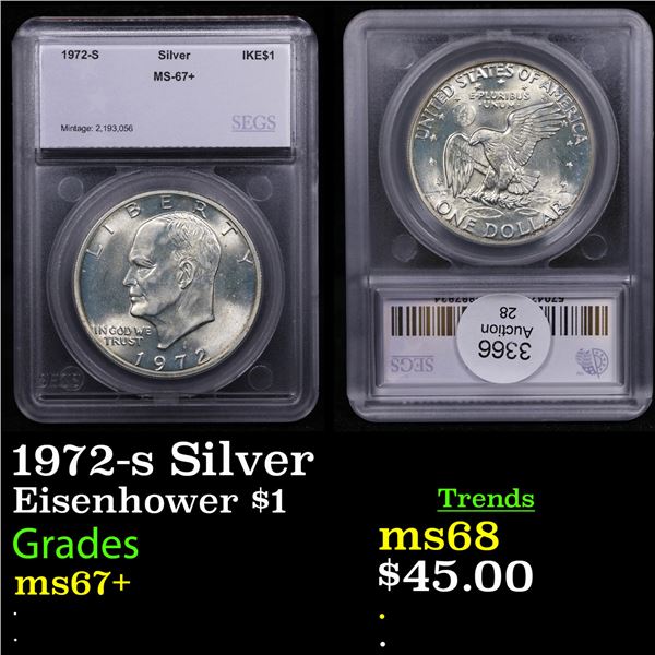 1972-s Silver Eisenhower Dollar $1 Graded ms67+ By SEGS