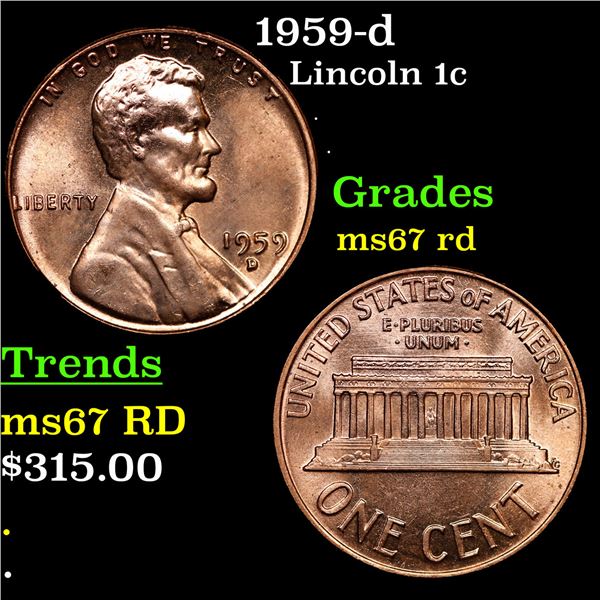 1959-d Lincoln Cent 1c Grades GEM++ Unc RD