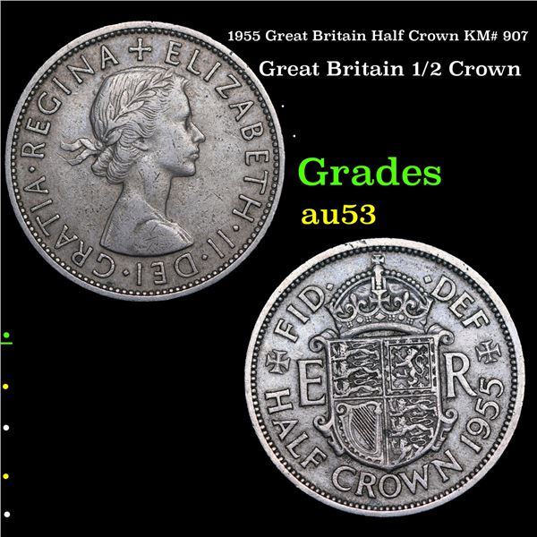 1955 Great Britain Half Crown KM# 907 Grades Select AU