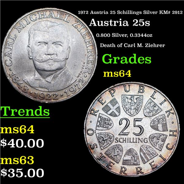 1972 Austria 25 Schillings Silver KM# 2912 Grades Choice Unc