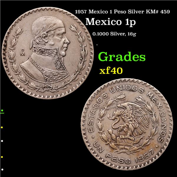 1957 Mexico 1 Peso Silver KM# 459 Grades xf