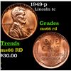 Image 1 : 1949-p Lincoln Cent 1c Grades GEM+ Unc RD