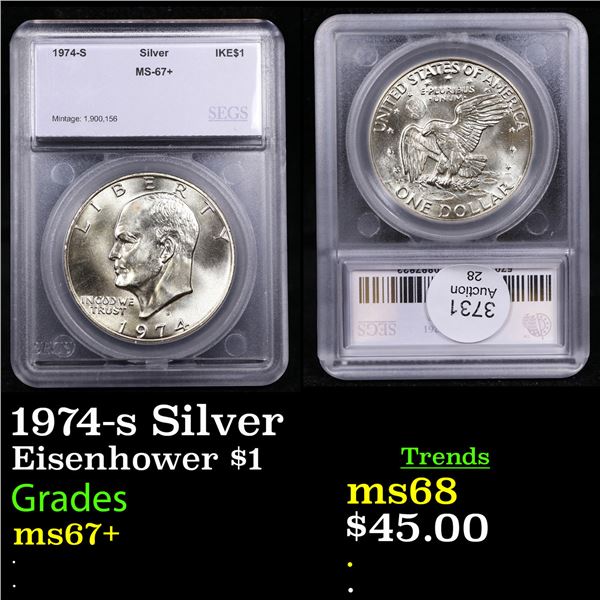 1974-s Silver Eisenhower Dollar $1 Graded ms67+ By SEGS