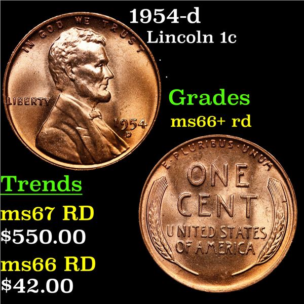1954-d Lincoln Cent 1c Grades GEM++ RD