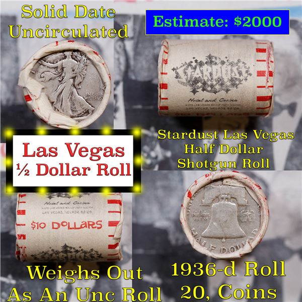 ***Auction Highlight*** Old Casino 50c Roll $10 Halves Las Vegas Casino Stardust 1936 walker & D fra
