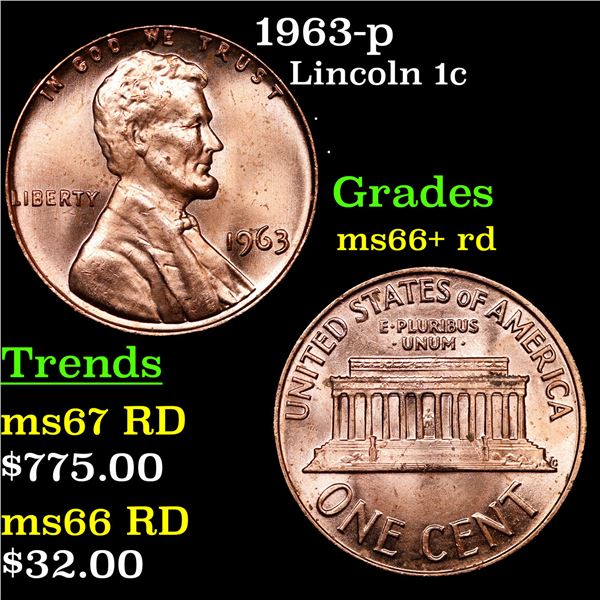 1963-p Lincoln Cent 1c Grades GEM++ RD