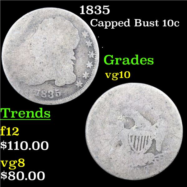 1835 Capped Bust Dime 10c Grades vg+