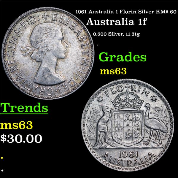 1961 Australia 1 Florin Silver KM# 60 Grades Select Unc