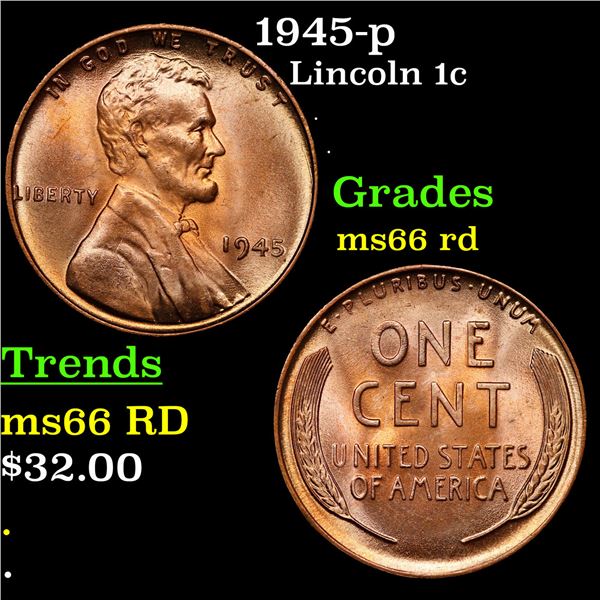 1945-p Lincoln Cent 1c Grades GEM+ Unc RD