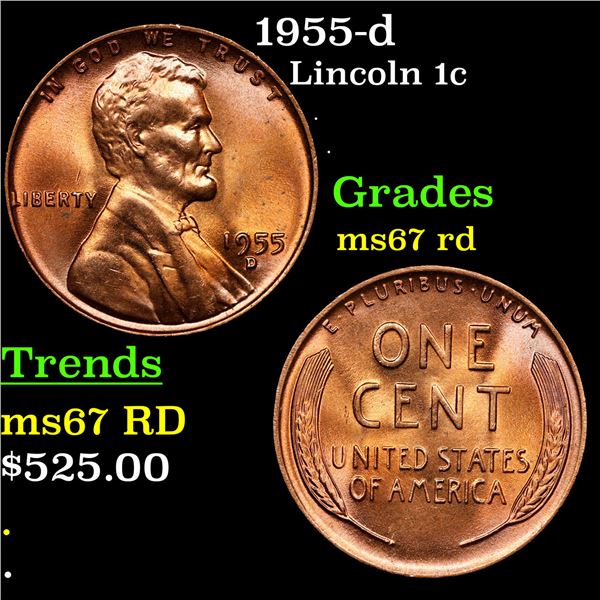 1955-d Lincoln Cent 1c Grades GEM++ Unc RD